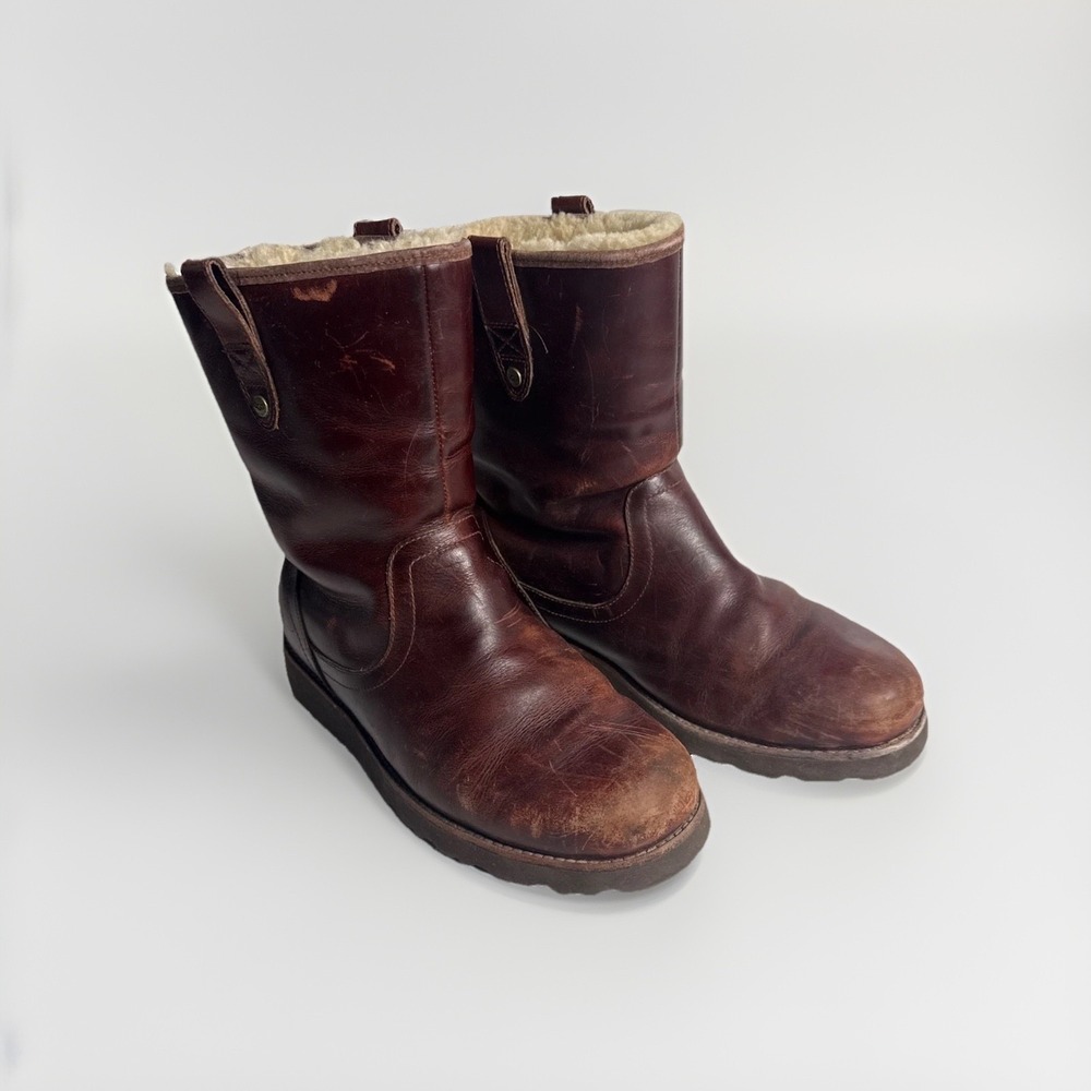 UGG Australia Butte Brown Leather Sheepskin Lined Vibram Boots 3247 Mens 10